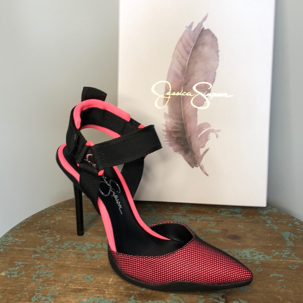 NEW Jessica Simpson Neon Pink and Black Mesh Heels